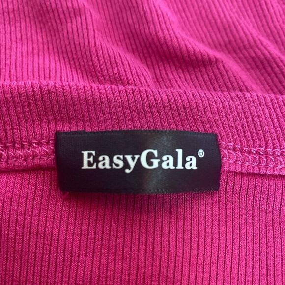 Easy Gala Women’s Tank Size Large Magenta Ribbed Square Neck Backless - Picture 3 of 5